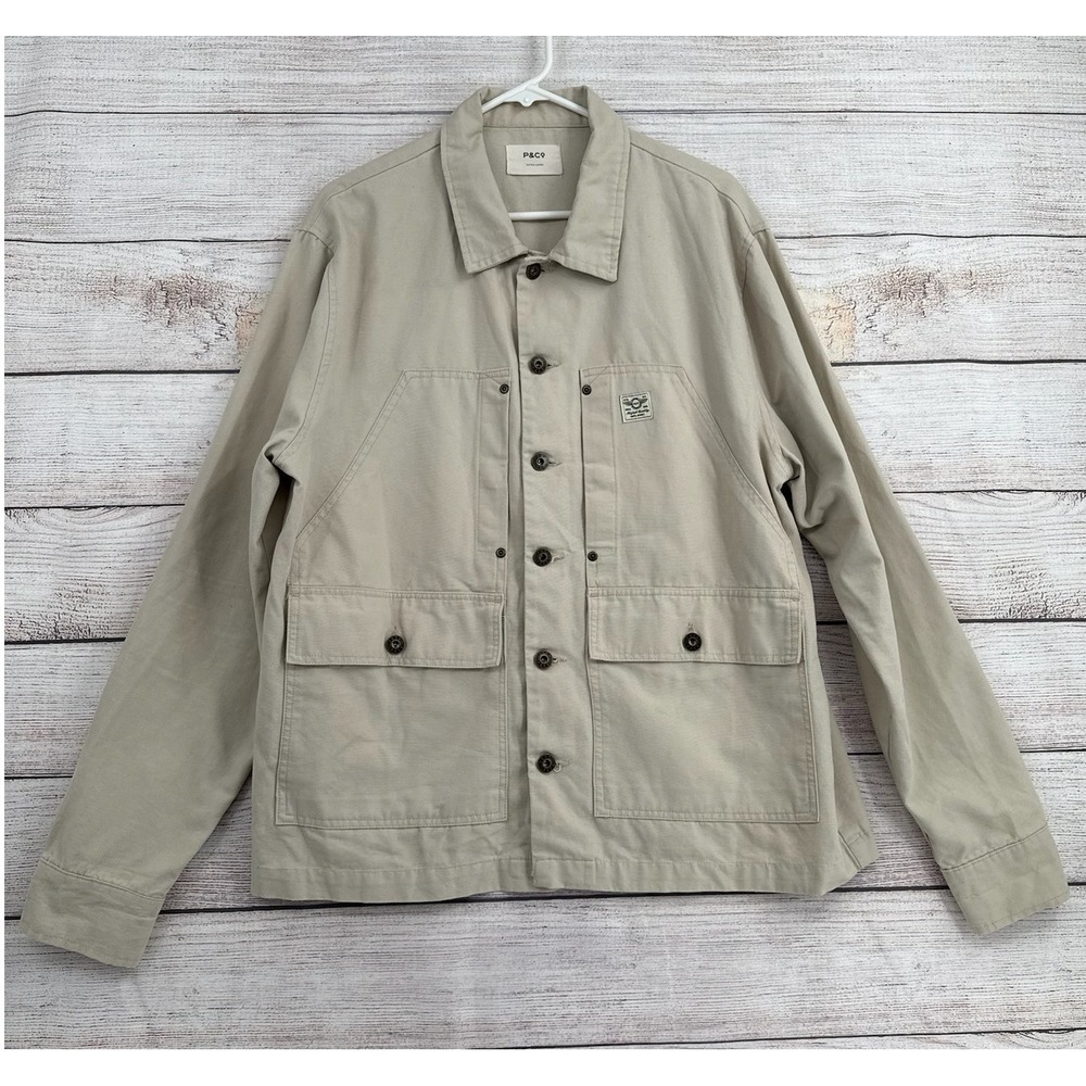 P&Co Chore Jacket Mens XL Tan Cotton Canvas Utility Workwear Coat 49768409